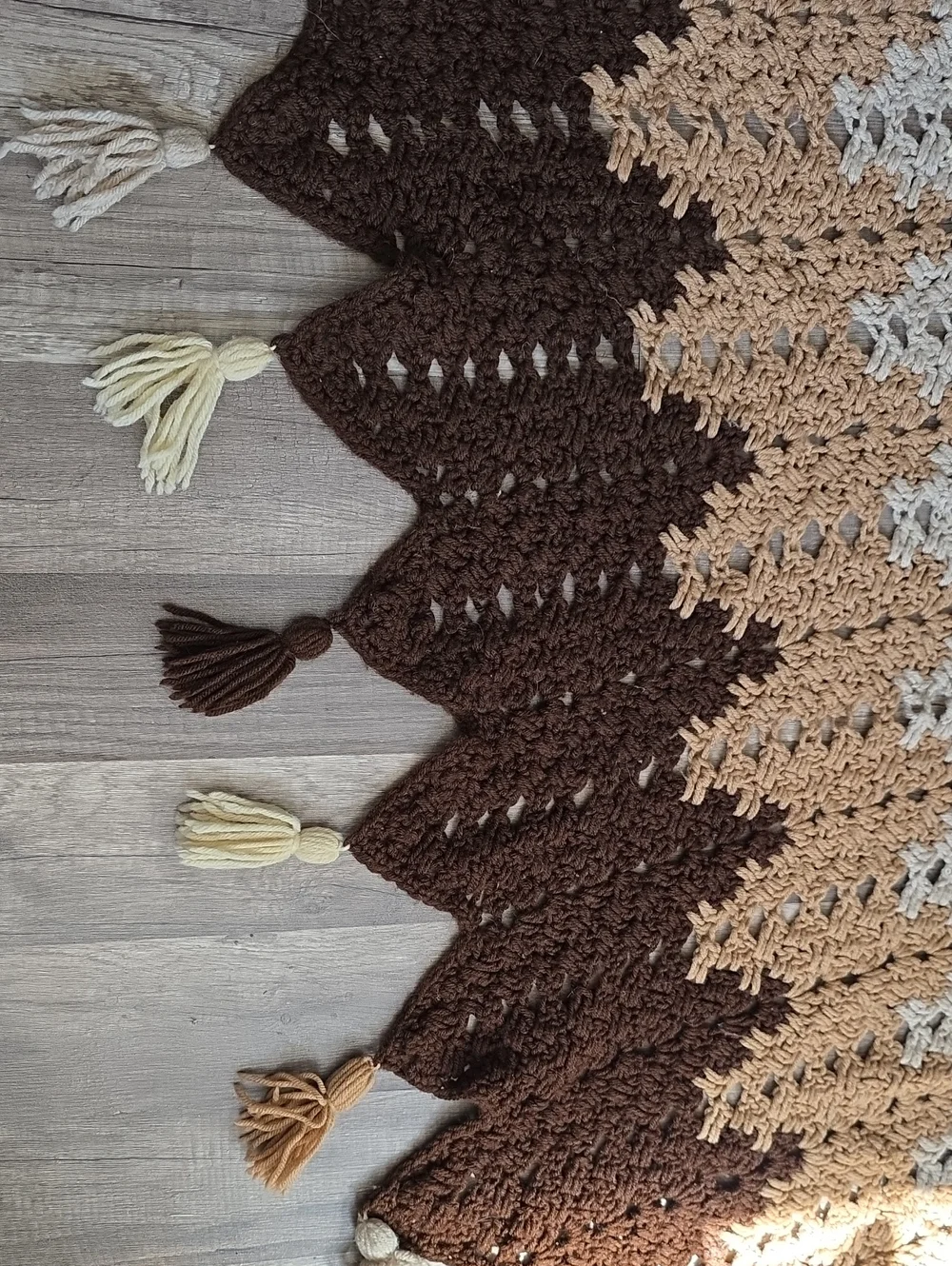 Mocha Ripple Afghan Blanket Boho Cozy Stripe Crochet Throw Blanket Brown Cottage